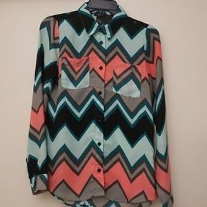 Multi Color Chevron Button Down